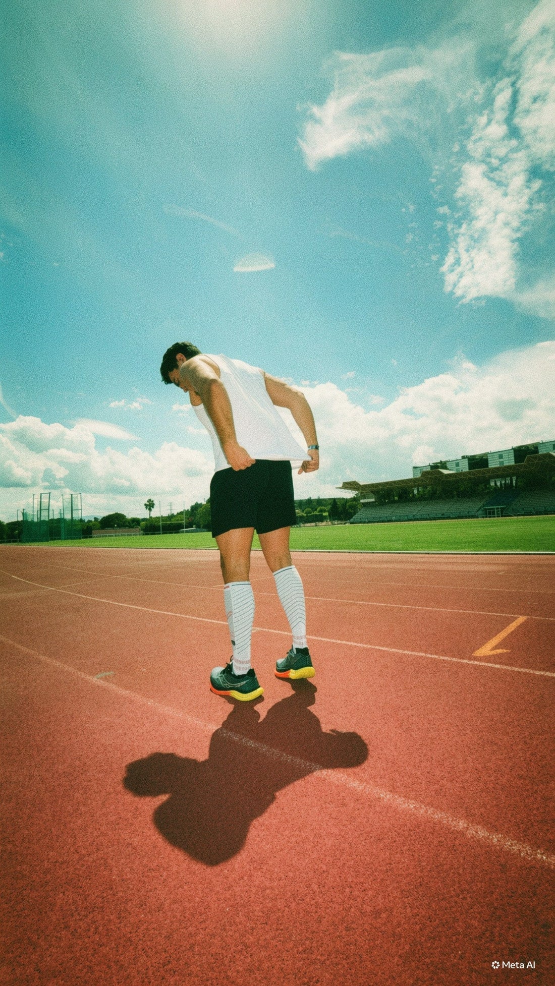 Runner en pista de atletismo con calcetines de compresión Kompresion blancos