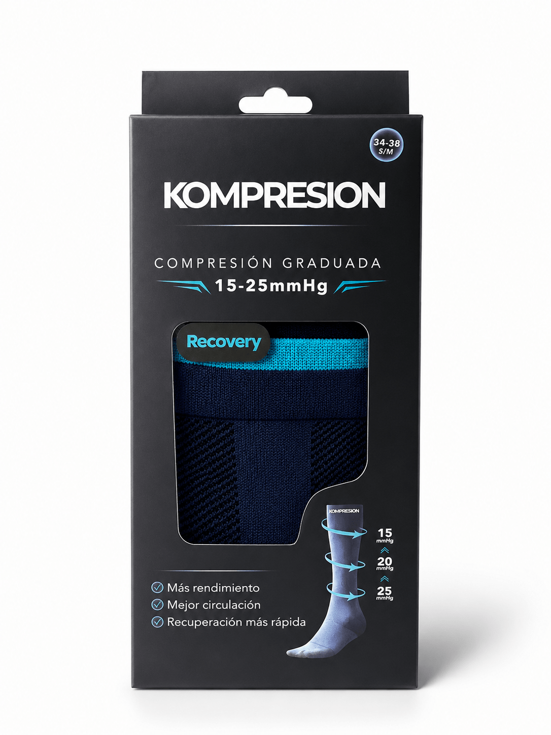 Calcetín de compresión Recovery Blue - compresión 15-25 mmHg