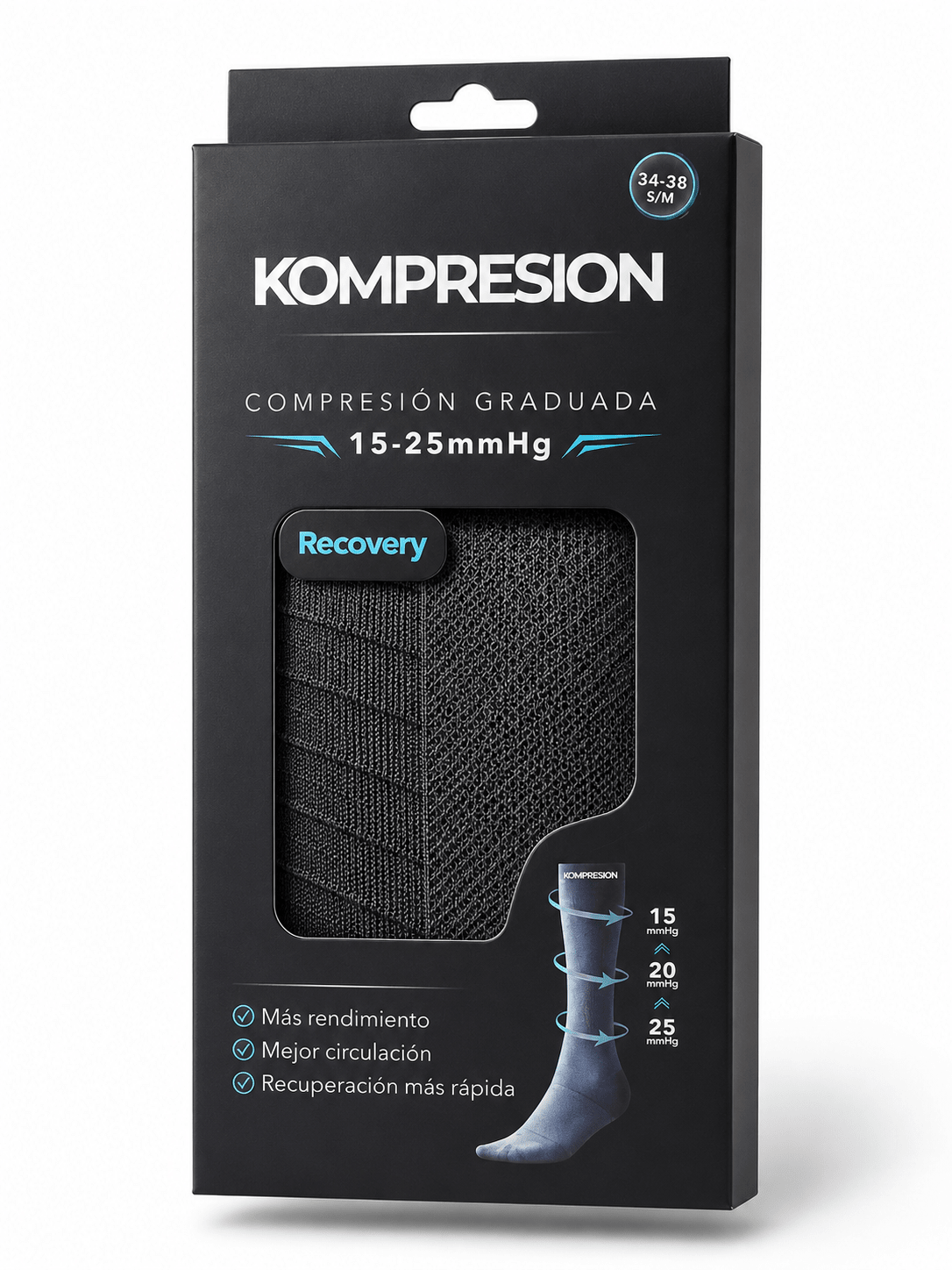 Calcetín de compresión Recovery Black - compresión 15-25 mmHg