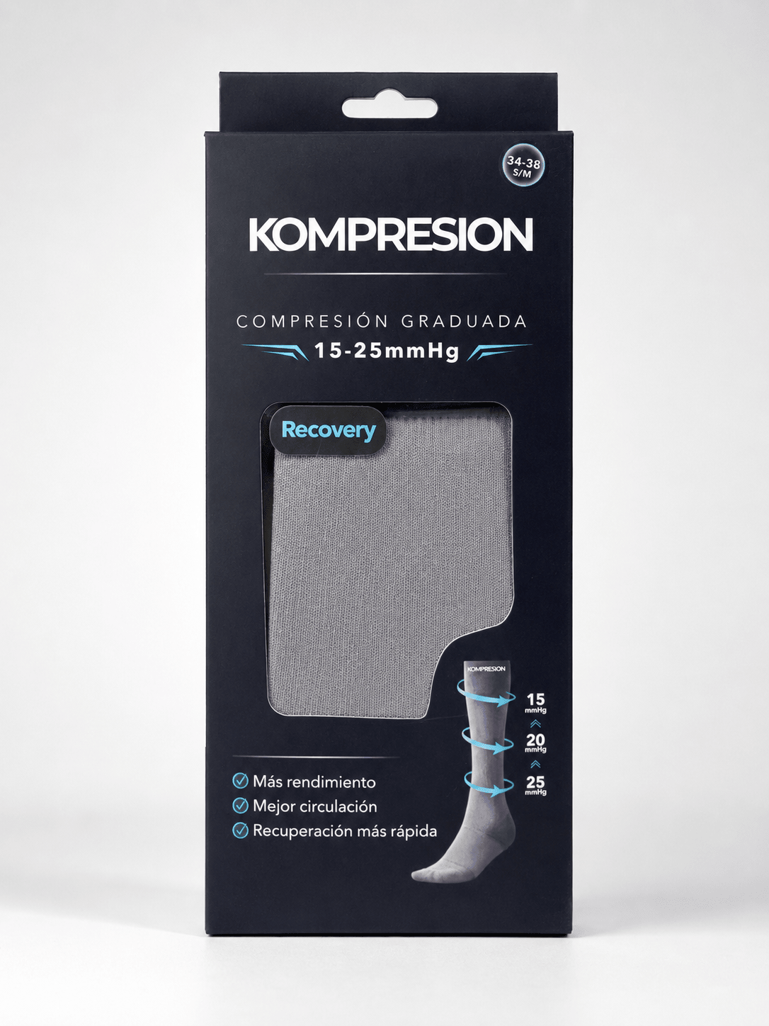 Calcetín de compresión Recovery Grey - compresión 15-25 mmHg