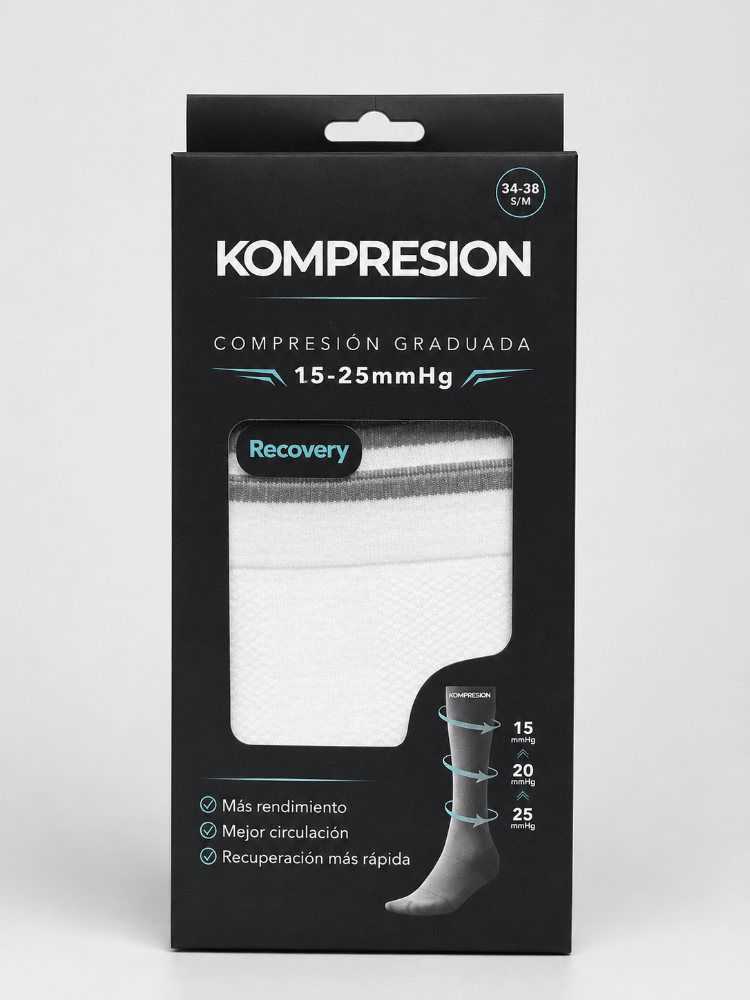 Calcetín de compresión Recovery White - compresión 15-25 mmHg
